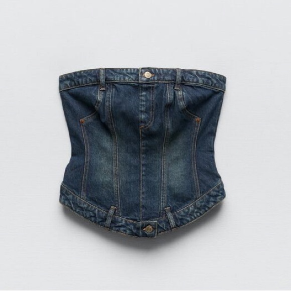 Zara Corset Style Dark Wash Denim Top - Picture 1 of 4